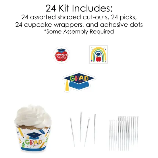 Big Dot of Happiness Elementary Grad - Cupcake Decoration - Kids Graduation Party Cupcake Wrappers and Treat Picks Kit - Set of 24 {6}