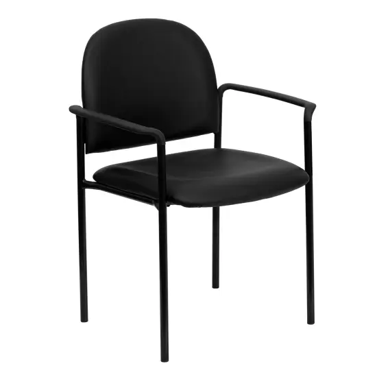 Emma and Oliver Comfort Stackable Steel Side Reception Chair with Arms Black Vinyl {1}