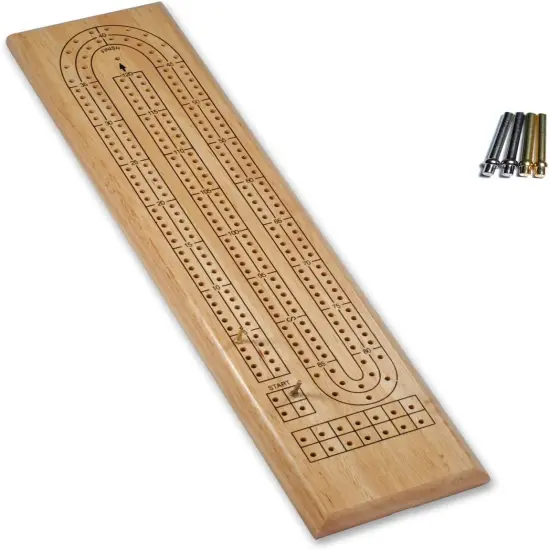 WE Games Classic Cribbage Set - Solid Wood Continuous 2 Track Board with Metal Pegs {7}