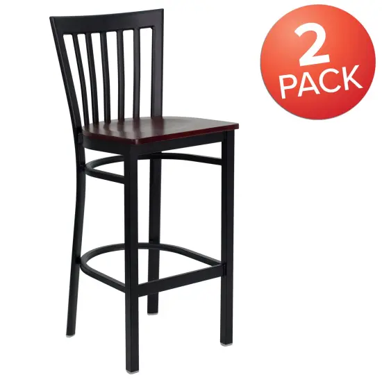 Emma and Oliver 2 Pack School House Back Metal Restaurant Barstool Mahogany/BlackMetal {5}