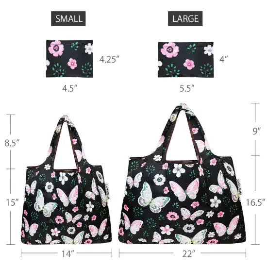 Wrapables Large & Small Foldable Tote Nylon Reusable Grocery Bags, Set of 2 Lavender Bloom {7}