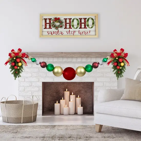 Northlight 6' Shiny and Matte Traditional Colors Shatterproof Ball Christmas Swag Multi {4}