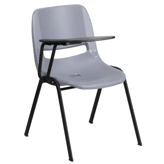 Emma and Oliver Ergonomic Shell Chair with Right Handed Flip-Up Tablet - Tablet Arm Desk Gray {2}