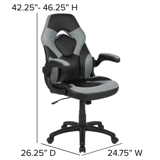Emma and Oliver Gaming Desk and Racing Chair Set with Cup Holder and Headphone Hook Gray {5}