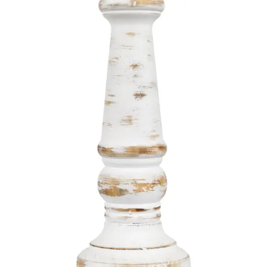 Northlight Wooden Spindle Pillar Candle Holder - 12" - Antique White {6}