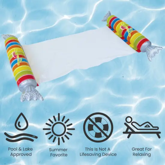 Northlight 57" Inflatable Striped Candy Mesh Swimming Pool Water Hammock Multi {5}