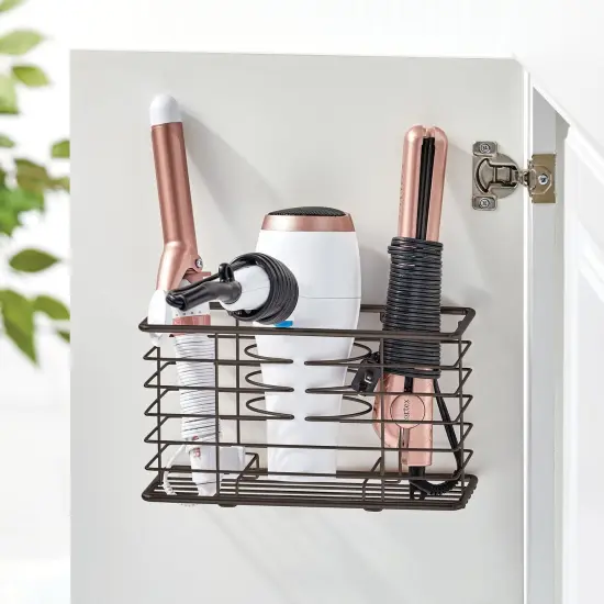 mDesign Steel Wall Mount Hair Dryer Storage Organizer Basket Holder {2}