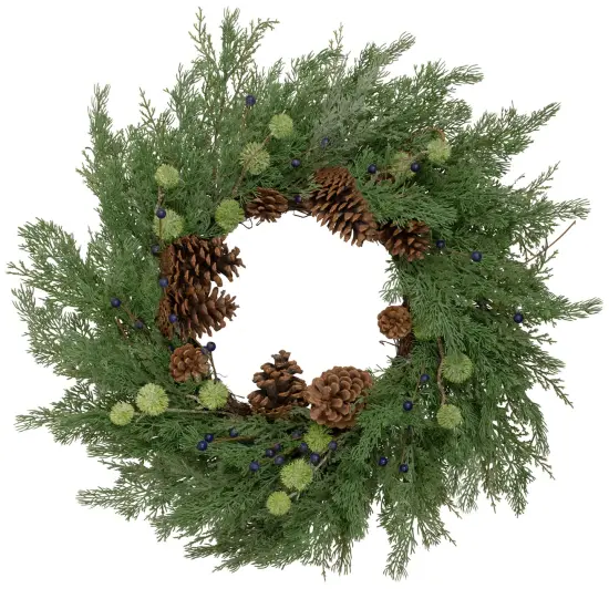 Northlight Pinecones and Blueberries Artificial Christmas Wreath, 28-Inch, Unlit Green {1}