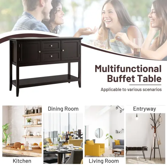 Wooden Sideboard Buffet Console Table with Drawers and Storage Brown {2}