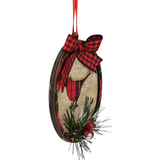 Northlight Plaid Cardinal Disc Christmas Ornament - 4" - Red and Black {4}