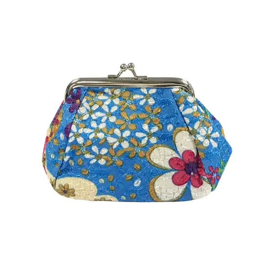 Wrapables Canvas and Embroidered Floral Coin Purse Clutch Wallet (Set of 2) Violet and Blue {2}