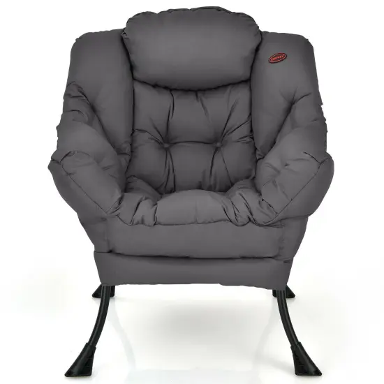 Modern Polyester Fabric Lazy Chair with Side Pocket and Tufted Design Perfect for Any Corner Grey {3}