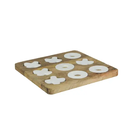 8 Inch Carved Wooden Tabletop Tic Tac Toe Game Hand Painted X and O {3}