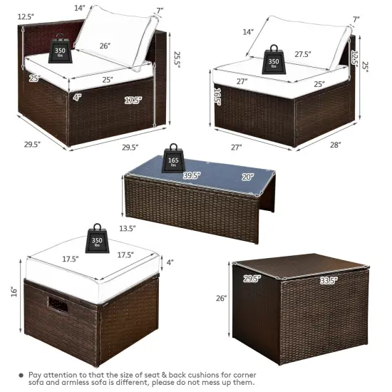 8 Pieces Patio Space-Saving Rattan Furniture Set with Storage Box and Waterproof Cover White {4}