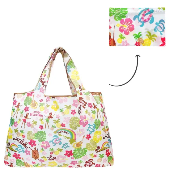 Wrapables Large Foldable Tote Nylon Reusable Grocery Bag Hawaiian Fun {3}