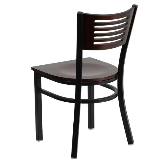 Emma and Oliver Decorative Slat Back Metal Restaurant Dining Chair Walnut/BlackMetal {3}