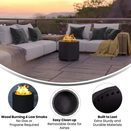 Merrick Lane Aries Portable Steel Smokeless Wood Burning Outdoor Firepit with Waterproof Cover Bronze {7}