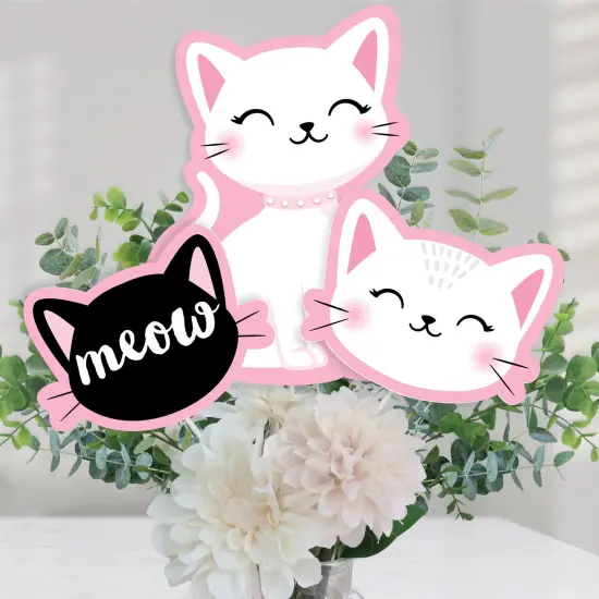 Big Dot of Happiness Purr-fect Kitty Cat - Kitten Meow Baby Shower or Birthday Party Centerpiece Sticks - Table Toppers - Set of 15 {1}