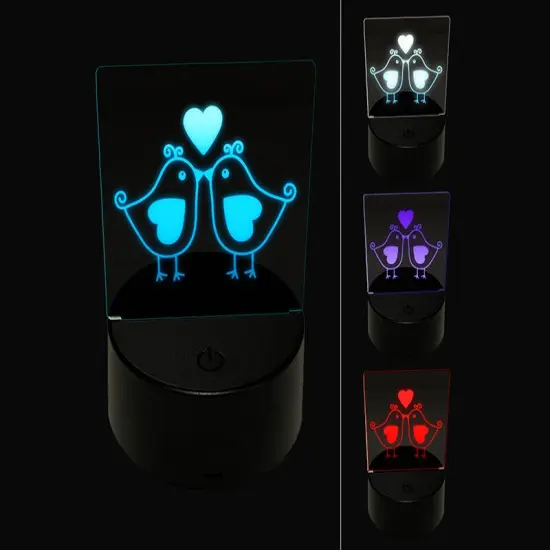 Sweet Kissing Birds Love 3D Illusion LED Night Light Sign Nightstand Desk Lamp {1}