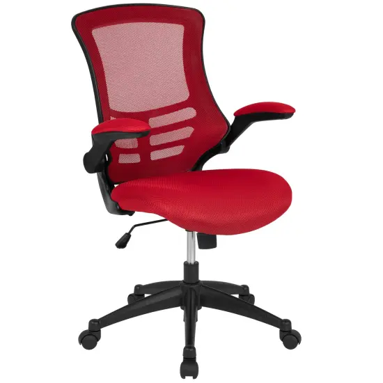 Emma and Oliver Mid-Back Mesh Swivel Ergonomic Task Office Chair with Flip-Up Arms Red Mesh/Black Frame {2}