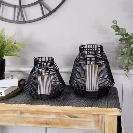 Northlight Large Geometric Iron Hurricane Candle Lantern - 11.25" - Black {4}