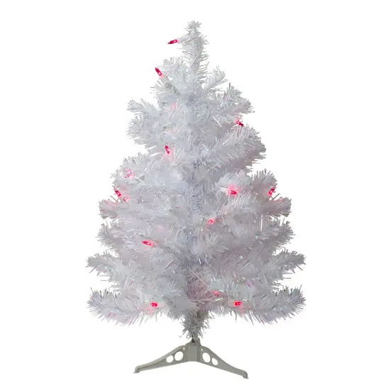 Northlight 2' Pre-Lit White Pine Slim Artificial Christmas Tree - Pink Lights {1}