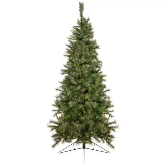 Northlight Real Touch&trade;️ Pre-Lit Slim Canyon Pine Artificial Half Wall Christmas Tree - 7.5' - Clear Lights Green {1}