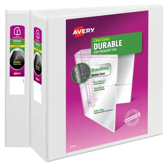 Avery Durable View 3 Ring Binders, 3 Inch EZD Rings, 2 White Binders (46038) {1}