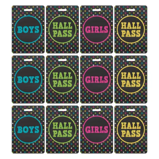 Chalkboard Brights Hall Pass with Lanyard, 4 Per Pack, 3 Packs {1}