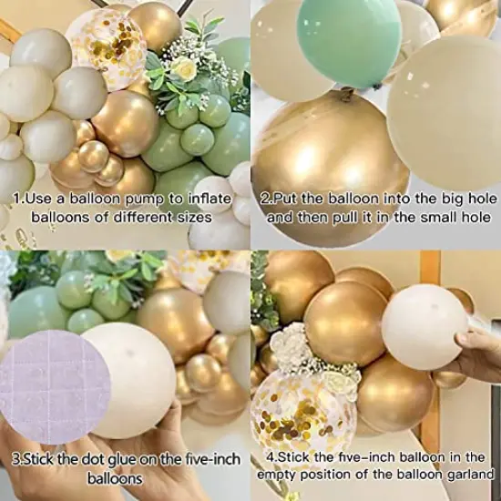 130 Pieces Sage Green Gold Balloons Garland Kit,Olive Green Gold Confetti Blush Balloons Arch for Birthday Baby Shower Bridal Shower Engagement Wild One Party Decor&hellip; {5}