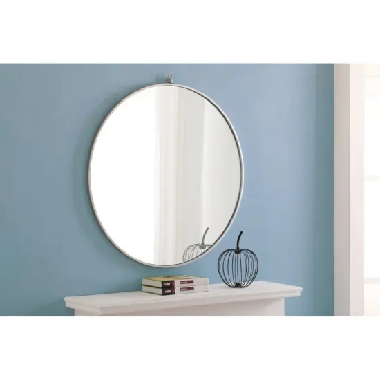 Metal frame Round Mirror with decorative hook 32 inch Silver finish {4}