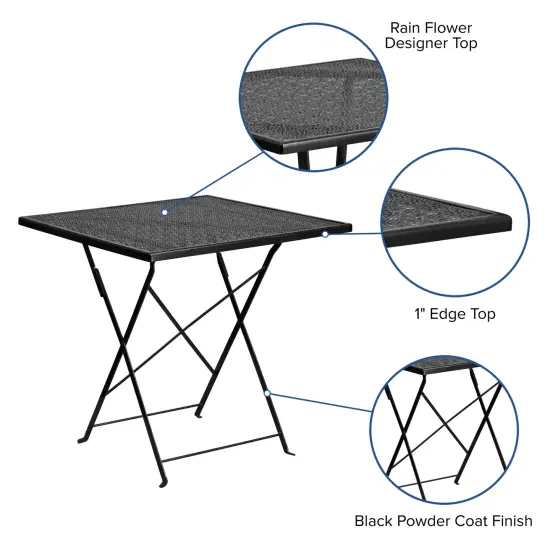 Emma and Oliver Commercial Grade 28" Square Colorful Metal Garden Patio Folding Patio Table Black {2}