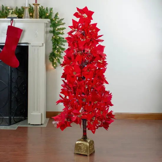Northlight Pre-Lit Fiber Optic Color Changing Red Poinsettia Christmas Tree - 4' - Multi {3}