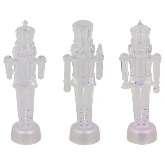 Northlight LED Lighted Icy Crystal Nutcracker Christmas Figures - 7.5" - Multicolor Lights -Set of 3 Clear {5}