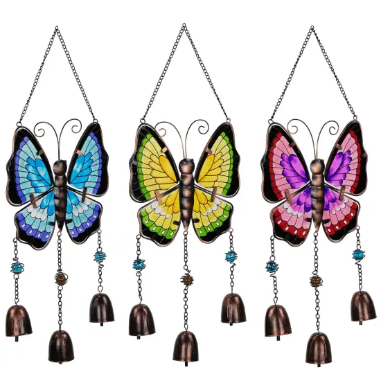 Northlight Metal Butterfly Outdoor Garden Suncatcher Windchimes - 21" - Set of 3 Green {6}