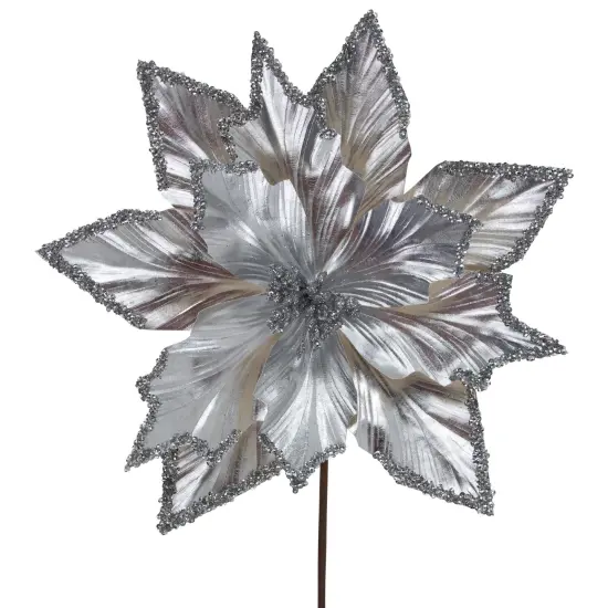 Northlight 24" Metallic Silver Poinsettia Christmas Stem Spray {4}