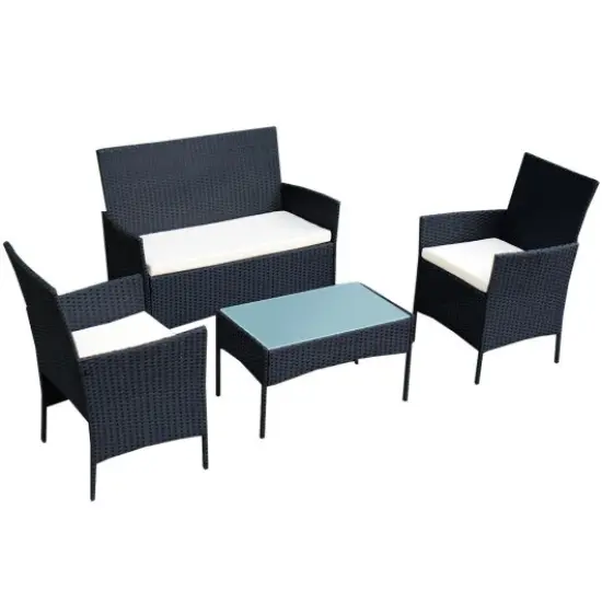 4 PCS Outdoor Rattan Wicker Cushioned Seat With A Loveset {3}