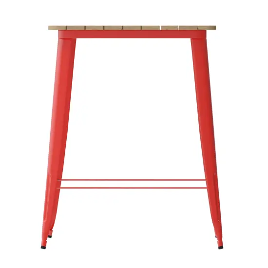 Merrick Lane Dryden Indoor/Outdoor Bar Top Table, 31.5" Square All Weather Poly Resin Top with Steel base Brown/Red {4}