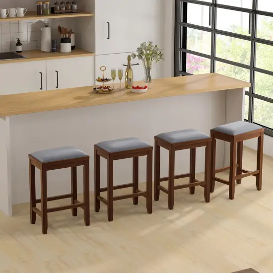 Costway Set of 2 Upholstered Bar Stools Wooden Counter Height Dining Chairs Brown {5}