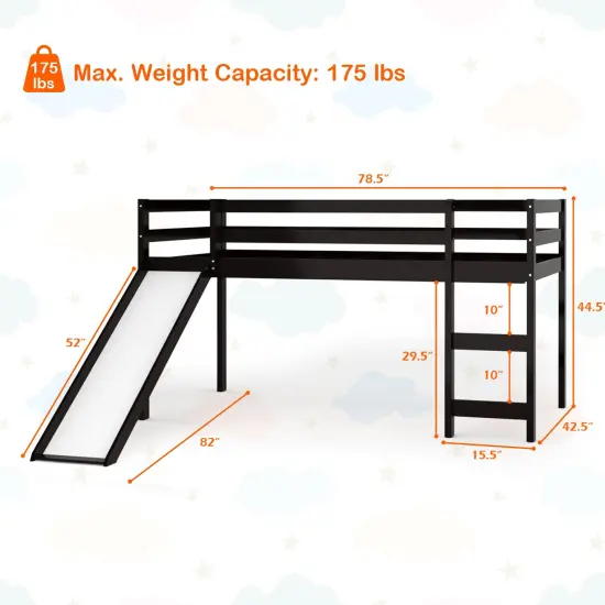 Twin Size Low Sturdy Loft Bed with Slide Wood Brown {4}