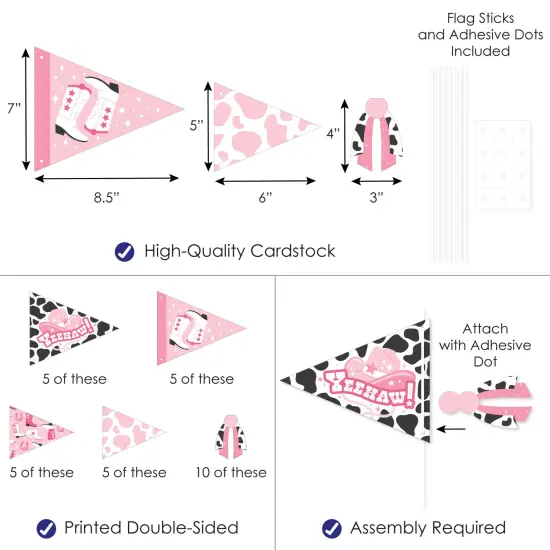 Big Dot of Happiness Rodeo Cowgirl - Triangle Pink Western Party Photo Props - Pennant Flag Centerpieces - Set of 20 {4}