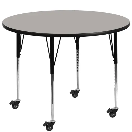 Emma and Oliver Mobile 42" Round HP Laminate Adjustable Activity Table Gray {1}