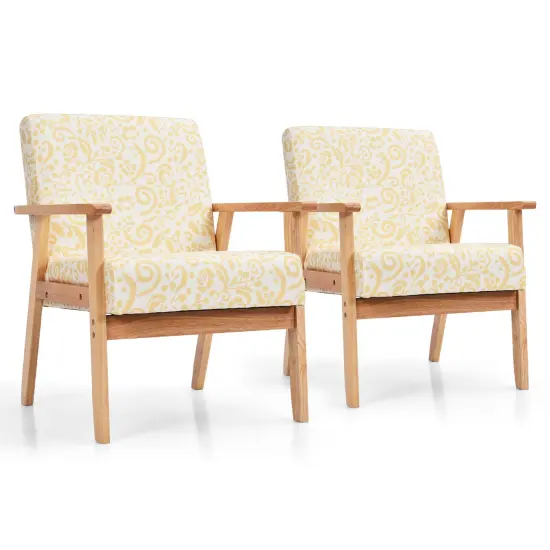 Costway 2PCS Accent Armchair Upholstered Chair Home Office w/ Wooden Frame White/Blue/Yellow {1}