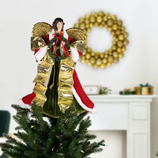 Northlight 18" Red and Green Angel with Wreath Christmas Tree Topper, Unlit {3}