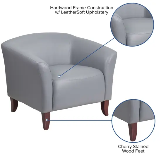 Emma and Oliver LeatherSoft Living Room/Reception Chair with Cherry Wood Feet Gray {2}