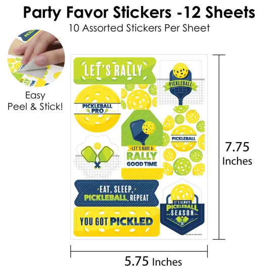 Big Dot of Happiness Let's Rally - Pickleball - Birthday or Retirement Party Favor Sticker Set - 12 Sheets - 120 Stickers {4}
