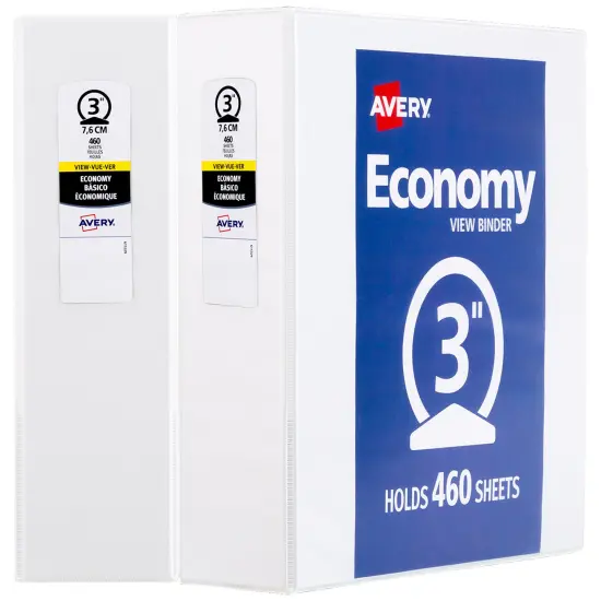 Avery 3" Economy View Binder, Round Rings, 2 White Binders (5741) {1}