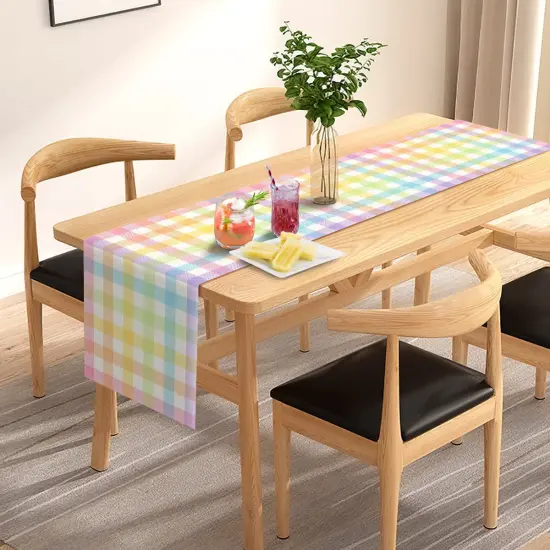 Pudodo Easter Buffalo Plaid Check Table Runner Spring Holiday Farmhouse Fireplace Kitchen Dining Room Home Party Decoration (13" x 90") {4}