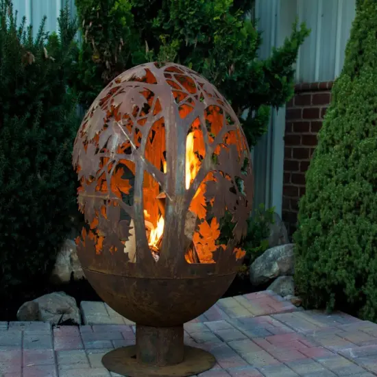 Esschert Design 28" Brown Rustic Finish Large Leaf Outdoor Fire Sphere {3}