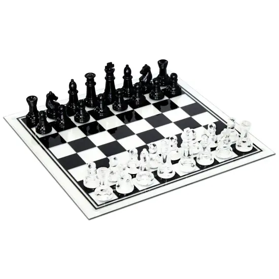 WE Games Black and Clear Glass Chess Set, 13.75 in. Board, 3 in. King {1}